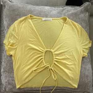 Yellow Tie-Front Short Sleeve Top